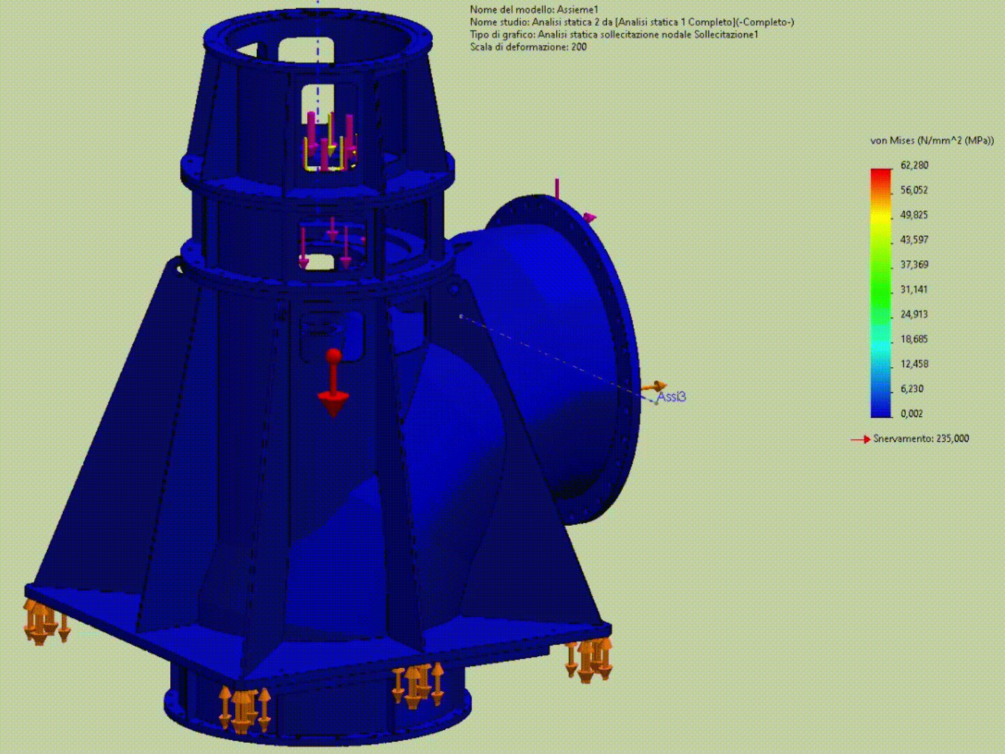 SolidWorks Simulation è il nostro strumento per eseguire analisi agli elementi finiti (FEM), fondamentali per verificare il comportamento meccanico dei componenti sotto carico.